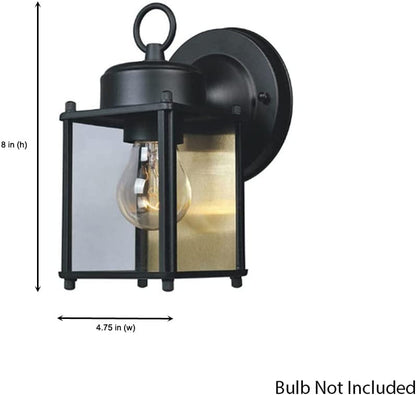 Preston Outdoor Light Fixture, 8 Inch, Exterior Wall Mount Lantern Sconce, Clear Glass Porch Lights for Front Door, Patio, and House Garage, Black, 1161-BK