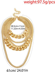 Chunky Gold Necklaces for Women,Multilayer Punk 80S Hip Hop Necklace,Layered Cuban Link Chain Statement Necklace 90S Freaknik Outfit Accessories for Women