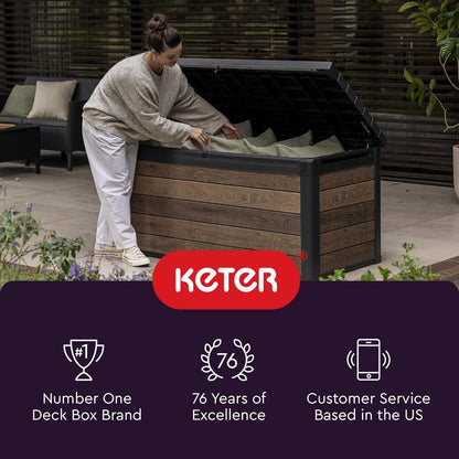 Kentwood 92 Gallon Resin Deck Box-Organization and Storage for Patio Storage Box Outdoor Cushions, Throw Pillows, Garden Tools and Pool Floats, Brown