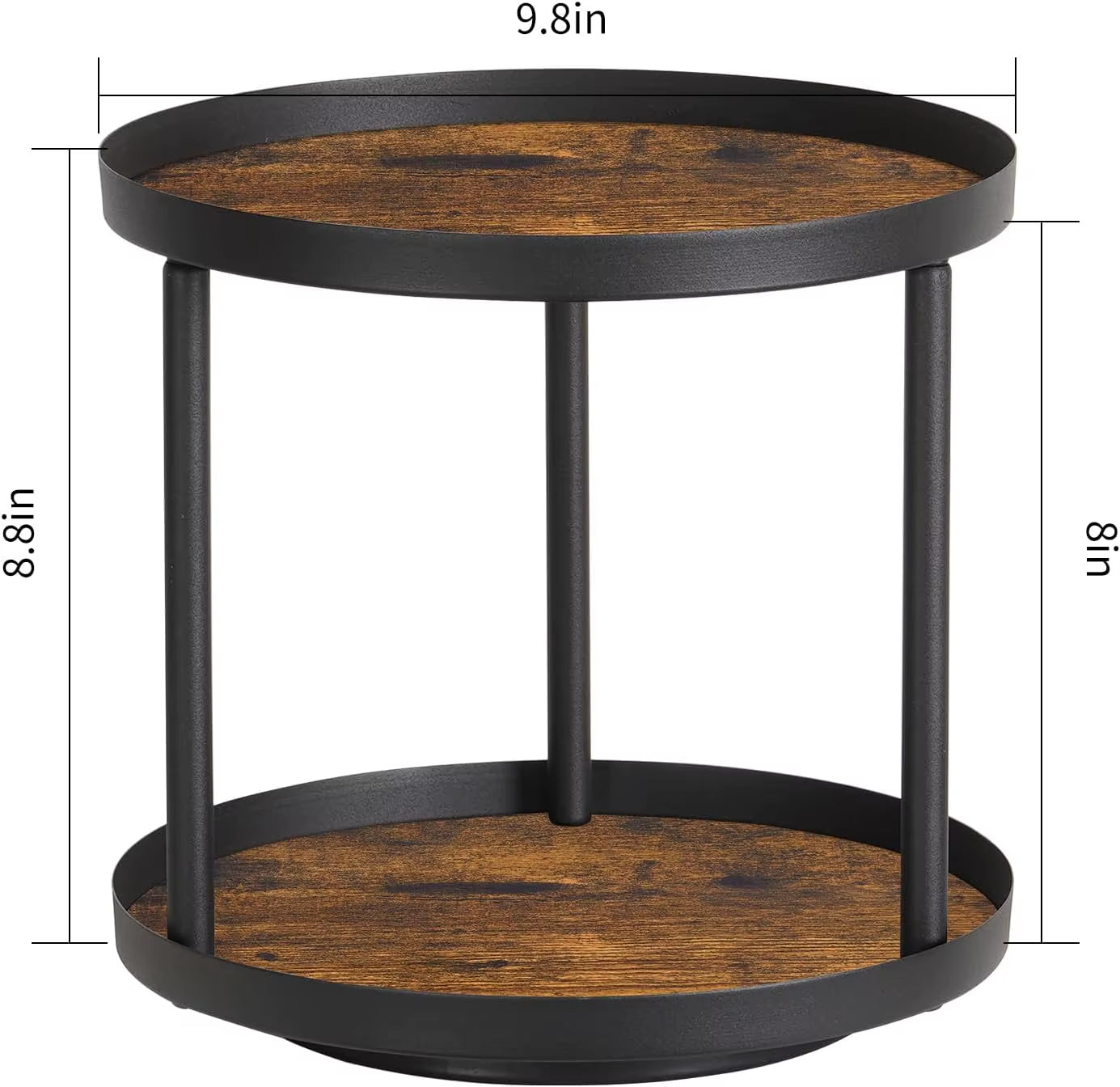 Two Tier Lazy Susan Turntable for Kitchen Countertop Spice Rack Organizer (Rustic Brown, 9.8" X 9.8" X 8.8")
