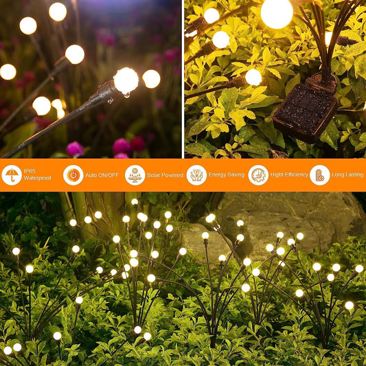 Solar Lights Outdoor(4-Pack, 32 Leds), Solar Garden Lights, Outdoor Decorations, Firefly Light for Patio Decor, Big Bulb, Unique Gifts for Women, Gifts for Grandma