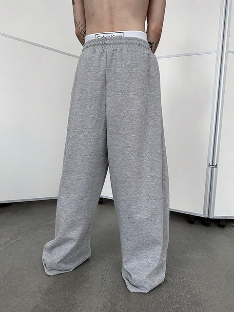Men'S Baggy Pants Wide Leg Drawstring Waist Loose Sweatpants with Pockets