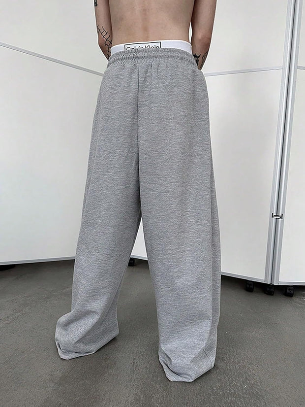 Men'S Baggy Pants Wide Leg Drawstring Waist Loose Sweatpants with Pockets