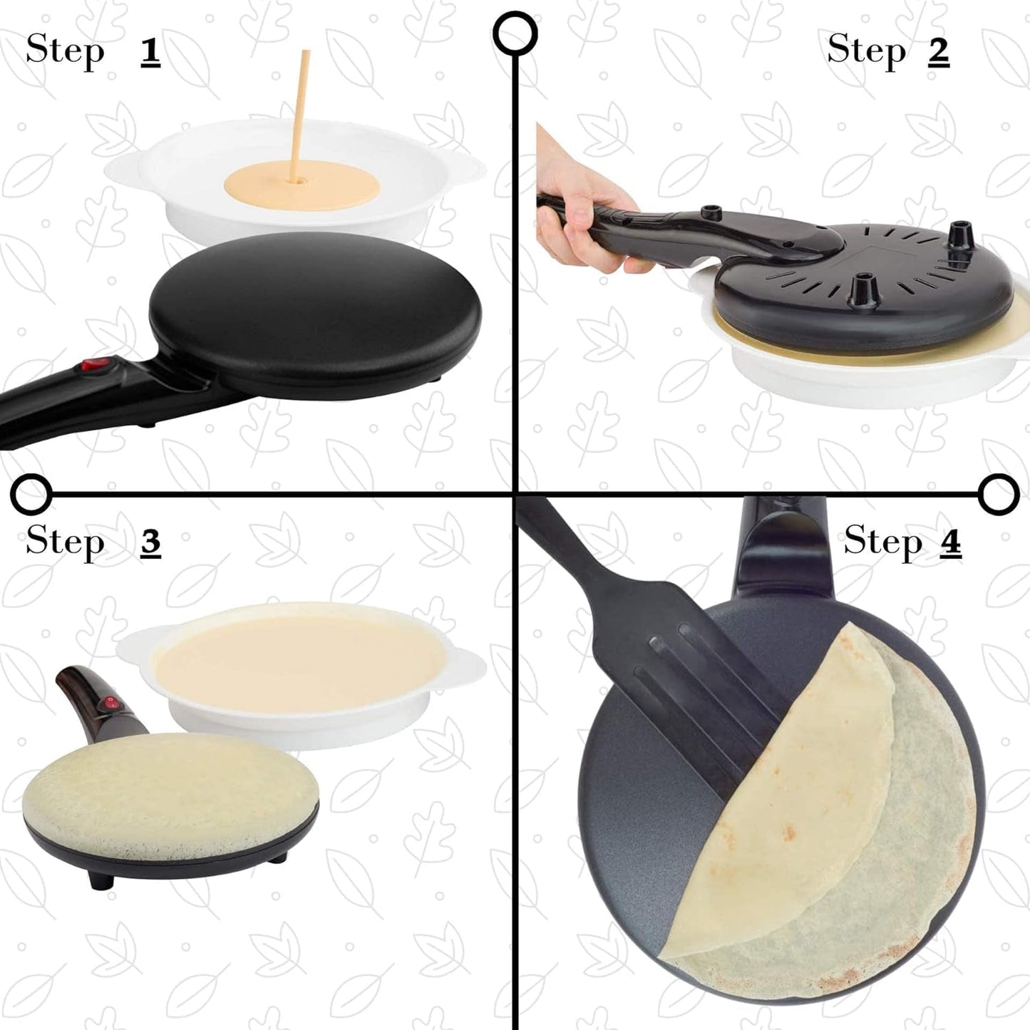 Electric Crepe Maker with Auto Power Off, 8 Inch Portable Crepe Maker & Non-Stick Dipping Plate, On/Off Switch, Nonstick Coating & Automatic Temperature Control, Pan Apo