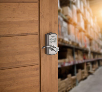 Smartcode 955 Pembroke Light Commercial 10-Button Keypad Electronic Lever, Featuring Convenient Keyless Entry, 3-Year Batter Life and High Traffic Durability Satin Nickel