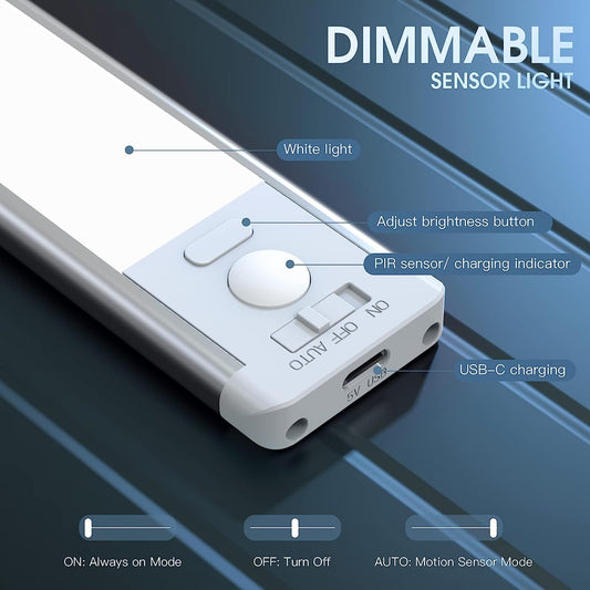 Under Cabinet Lighting,40 LED Rechargeable Battery Operated Motion Sensor Light Indoor, 2 Pack Magnetic Dimmable Closet Lights, Wireless under Counter Lights for Kitchen, Stairs