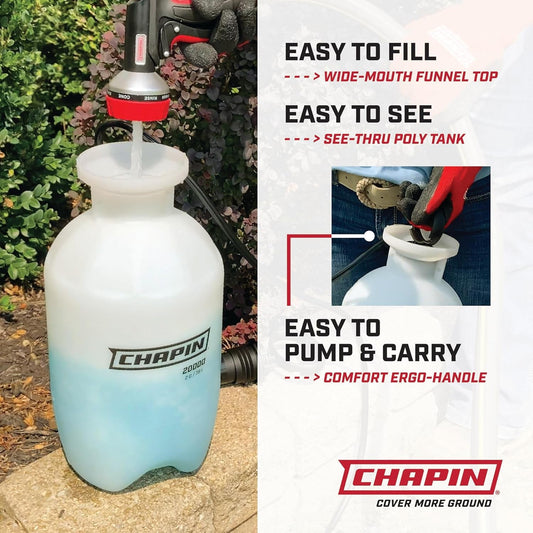 Chapin 20000 Made in USA 1 -Gallon Lawn and Garden Pump Pressured Sprayer, for Spraying Plants, Garden Watering, Weeds and Pests, Polypropylene, Translucent White