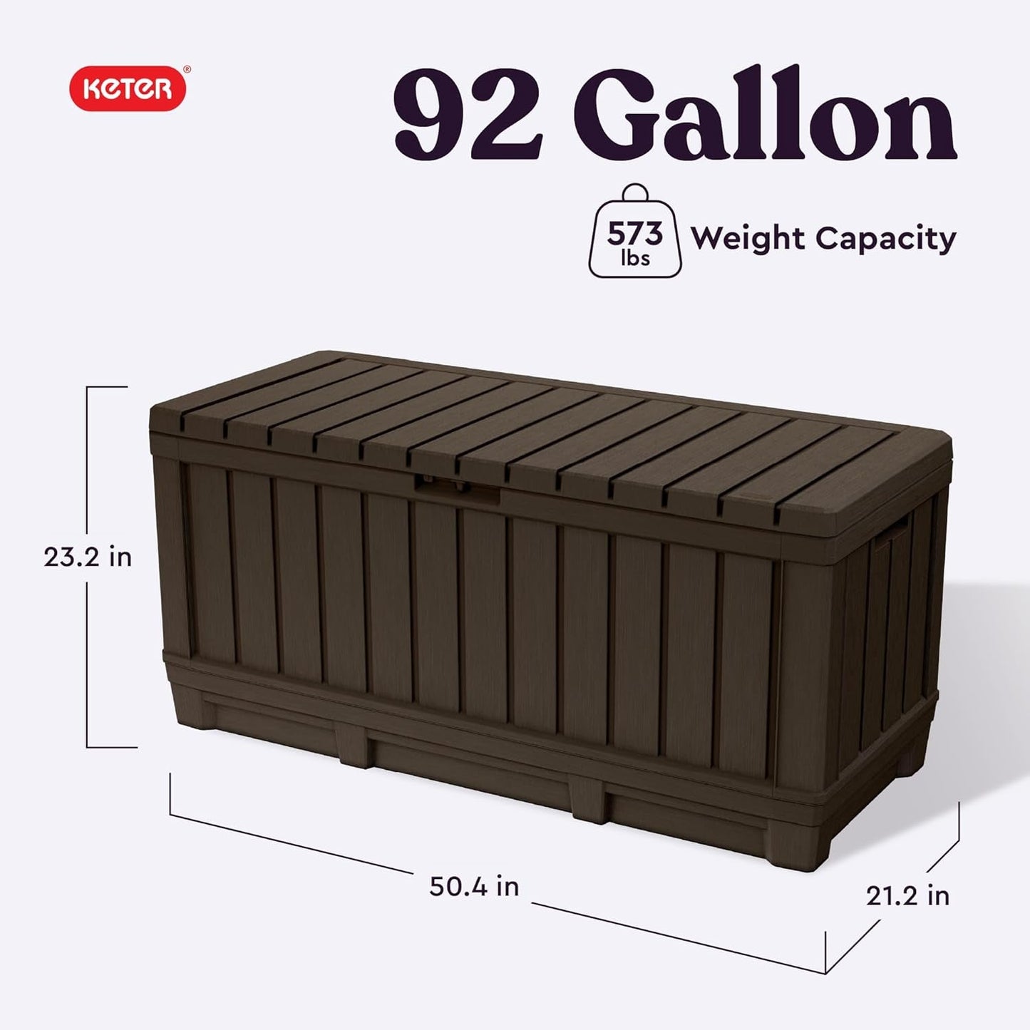 Kentwood 92 Gallon Resin Deck Box-Organization and Storage for Patio Storage Box Outdoor Cushions, Throw Pillows, Garden Tools and Pool Floats, Brown