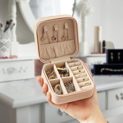 Travel Jewelry Case, Mini Portable Jewelry Travel Boxes, Small Jewelry Organizer for Rings, Earrings, Pendants, Watches, Necklaces, Lipsticks Organizer Storage Holder Case (Pink)