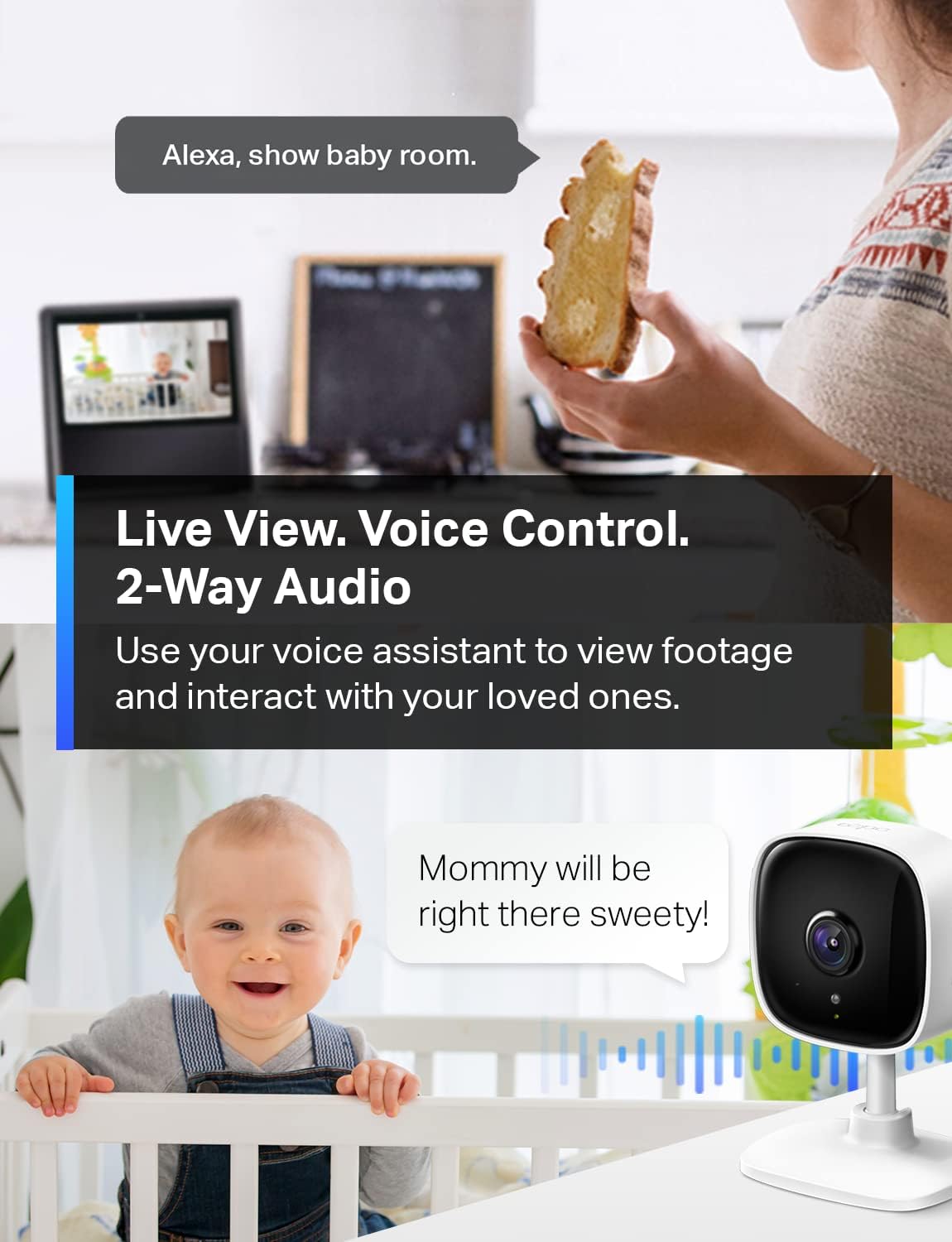Tapo 1080P Indoor Security Camera for Baby Monitor, Dog Camera W/Motion Detection, 2-Way Audio Siren, Night Vision, Cloud & SD Card Storage, Works W/Alexa & Google Home (Tapo C100)