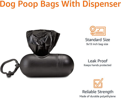 Dog Poop Bags with Dispenser, 300 Count, Enhanced for Guaranteed Leakproof, Unscented, Includes Leash Clip
