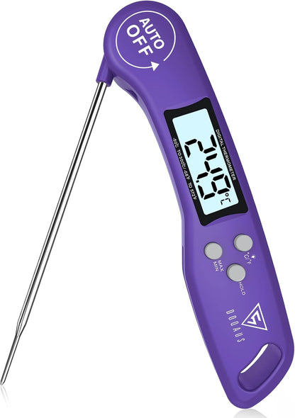 "DOQAUS Meat Thermometers, Instant Read Cooking Thermometer, Digital Food Thermometer, Backlight LCD Screen Foldable Long Probe & Auto On/Off, Perfect for Kitchen Cooking, BBQ, Water,Meat, Milk(Purple) "