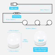 LED Vanity Lights for Mirror,  Hollywood Style with 10 Dimmable Bulbs, Adjustable Color & Brightness, USB Cable, Stick on for Makeup Table Dressing Room Mirror