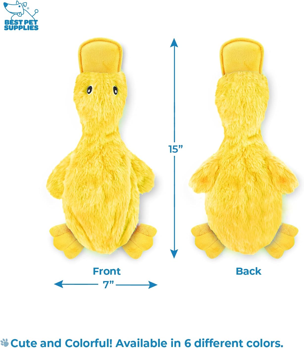 Crinkle Dog Toy for Small, Medium, and Large Breeds, Cute No Stuffing Duck with Soft Squeaker, Fun for Indoor Puppies and Senior Pups, Plush No Mess Chew and Play - Yellow