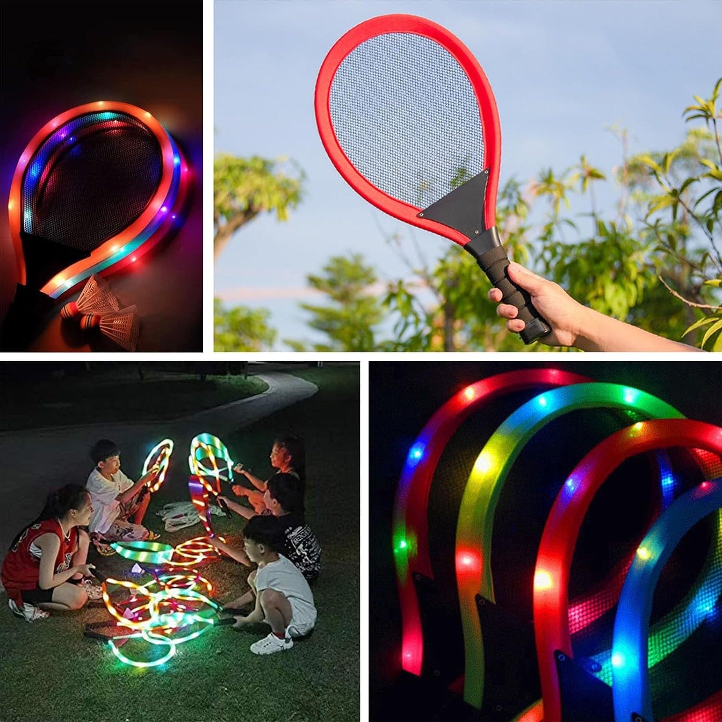 Led Light-Up Oversized Badminton Set with 2 Player Grip Tapes Badminton Racket 2/4 PCS Light-Up Shuttlecocks, Family Entertainment Outdoor Night Light Training LED Badminton Racket Sets Sport
