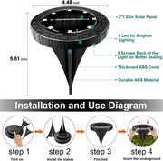 Solar Powered 8 Pack Outdoor LED Disk Lights - IP68 Waterproof, Non-Slip, Wear-Resistant Pathway Lights (Warm White)