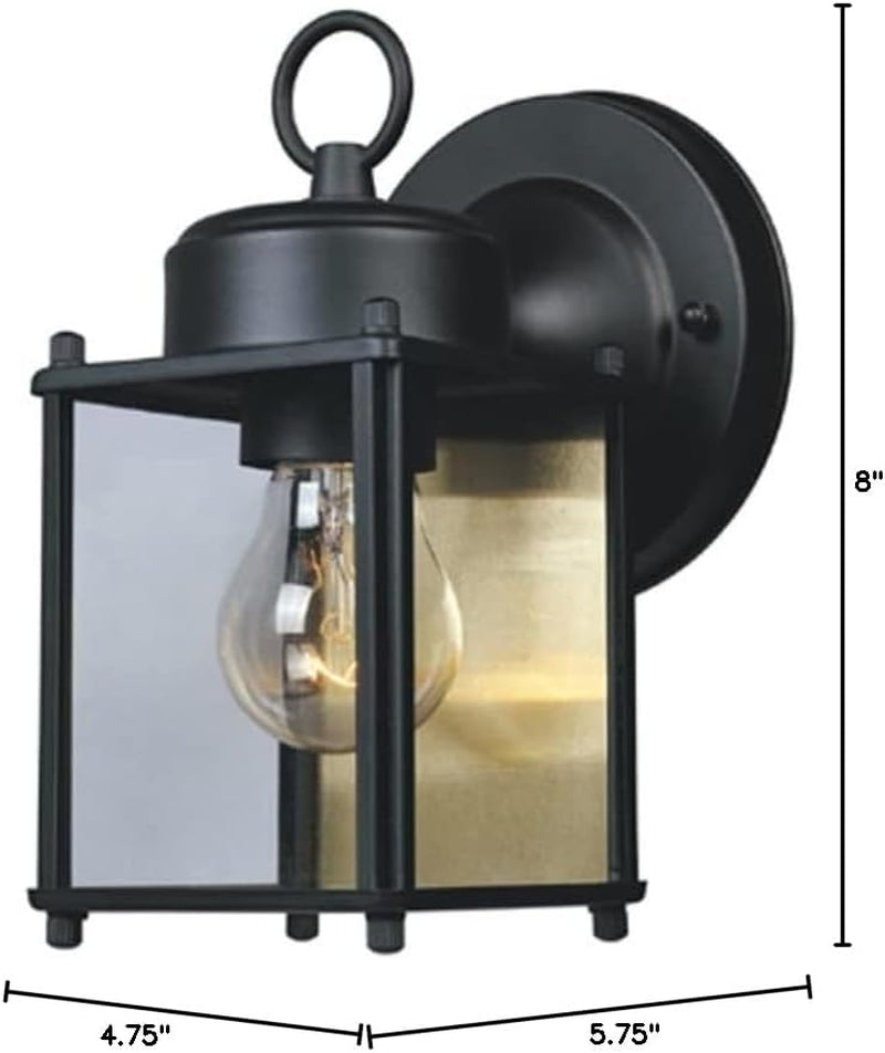 Preston Outdoor Light Fixture, 8 Inch, Exterior Wall Mount Lantern Sconce, Clear Glass Porch Lights for Front Door, Patio, and House Garage, Black, 1161-BK