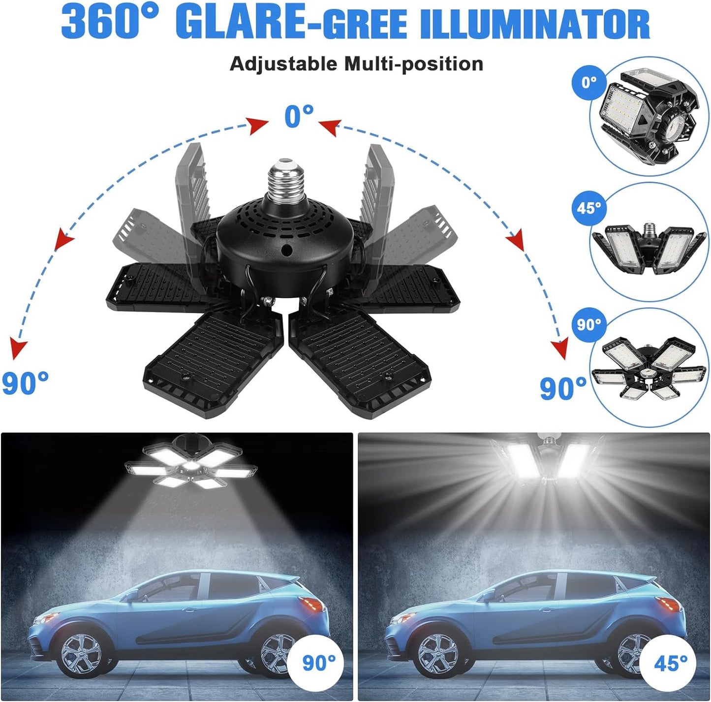 LED Garage Lights Bulb 2 Pack 180W 18000LM 6500K Led Shop Light with 6 plus 1 Deformable Panels Basement Barn Ceiling Lights for E26/E27