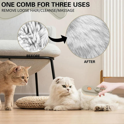 4 in 1 Cat Steam Brush for Shedding, Rechargeable Steam Pet Brush for Dog and Cat, Anti-Static, Massage, Cleaning, Shedding & Combing All in One!(Brown)