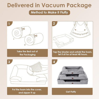 Orthopedic Dog Beds for Extra Large Dogs, Waterproof Memory Foam XL Pet Bed with Sides, Non-Slip and Egg-Crate Foam Big Dog Couch Bed with Washable Removable Cover, Grey