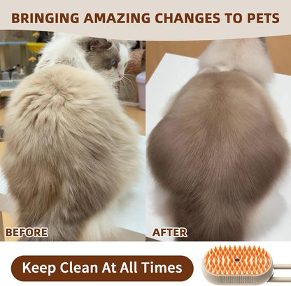 4 in 1 Cat Steam Brush for Shedding, Rechargeable Steam Pet Brush for Dog and Cat, Anti-Static, Massage, Cleaning, Shedding & Combing All in One!(Brown)