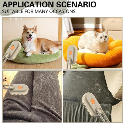 4 in 1 Cat Steam Brush for Shedding, Rechargeable Steam Pet Brush for Dog and Cat, Anti-Static, Massage, Cleaning, Shedding & Combing All in One!(Brown)