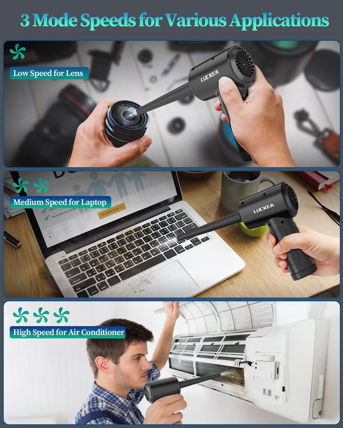 Electric Compressed Air Duster Cleaner for PC - Rechargeable 6000mAH Air Blower for Laptop Electronics, Compressed Air for Computer Keyboard Car Cleaning, Alternative to Canned Air Duster