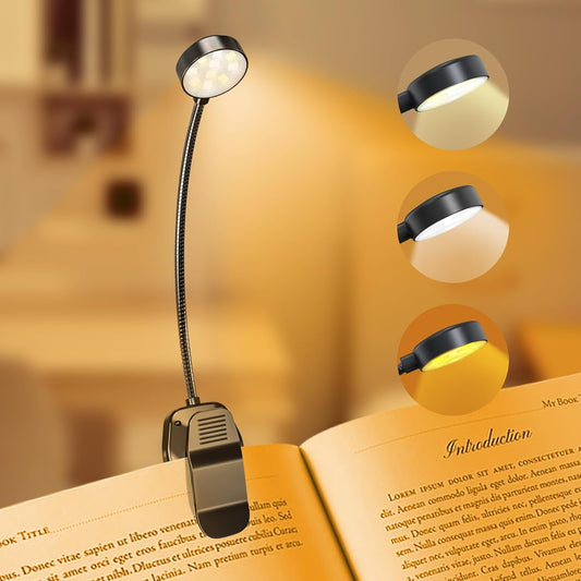 "Rechargeable Book Reading Light Lamp, LED Book Light for Reading in Bed - Eye Caring Adjustable Brightness 3 Color Temperatures 20+ Hours Runtime, Type-C Book Light Clip on,Christmas Gifts [Energy Class A] "