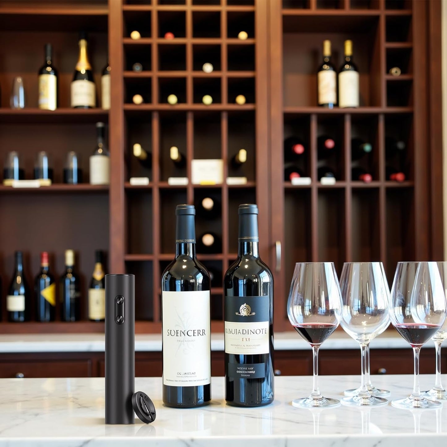 Electric Wine Opener, Battery Operated Bottle Openers with Foil Cutter, One Click Button Corkscrew Remover Ideal Present for Wine Lovers Party and Home Entertaining