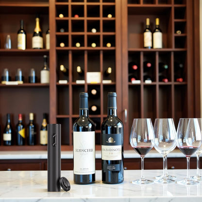 Electric Wine Opener, Battery Operated Bottle Openers with Foil Cutter, One Click Button Corkscrew Remover Ideal Present for Wine Lovers Party and Home Entertaining