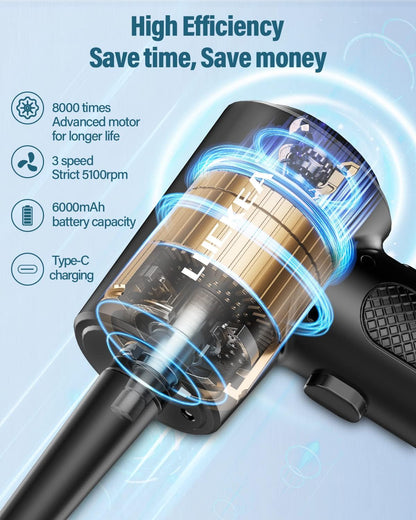 Electric Compressed Air Duster Cleaner for PC - Rechargeable 6000mAH Air Blower for Laptop Electronics, Compressed Air for Computer Keyboard Car Cleaning, Alternative to Canned Air Duster