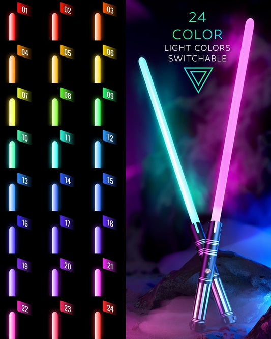 Dueling Light Saber FX Lightsaber 2 Pack Rechargeable 24 Colors 6 Modes Sounds 2-in-1 Detachable Light Saber Toy for Kids and Adults Christmas Halloween Present