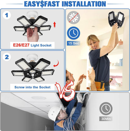 LED Garage Lights Bulb 2 Pack 180W 18000LM 6500K Led Shop Light with 6 plus 1 Deformable Panels Basement Barn Ceiling Lights for E26/E27