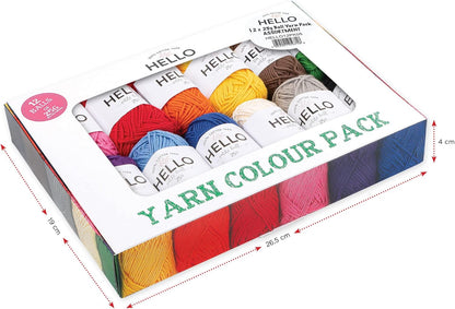 Hello 100% Cotton 12 Ball Yarn Pack - Assortment