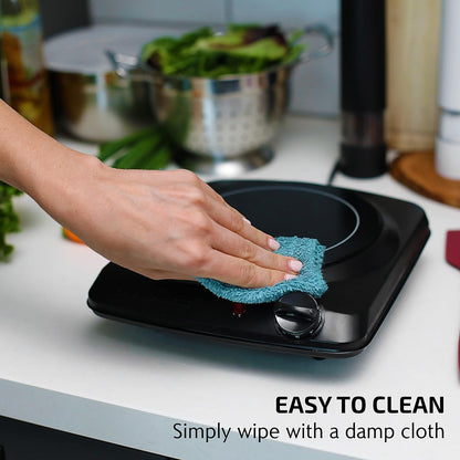 Countertop Infrared Single Burner, 1000W Electric Hot Plate with 7” Ceramic Glass Cooktop, 5 Level Temperature Setting & Easy to Clean Base, Compact Stove for Home Dorm Office, Black BGI101B