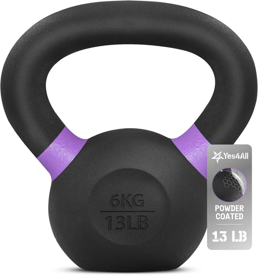 Yes4All 4-32kg Powder Coated Kettlebells Cast Iron, Kettlebell Weight Sets for Home Gym Fitness & Weight Training
