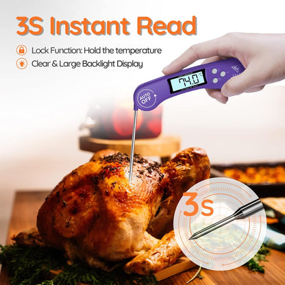 "DOQAUS Meat Thermometers, Instant Read Cooking Thermometer, Digital Food Thermometer, Backlight LCD Screen Foldable Long Probe & Auto On/Off, Perfect for Kitchen Cooking, BBQ, Water,Meat, Milk(Purple) "