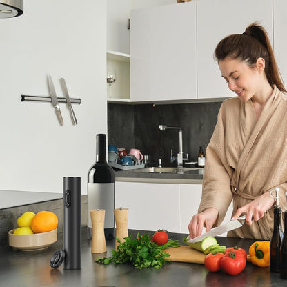 Electric Wine Opener, Battery Operated Bottle Openers with Foil Cutter, One Click Button Corkscrew Remover Ideal Present for Wine Lovers Party and Home Entertaining