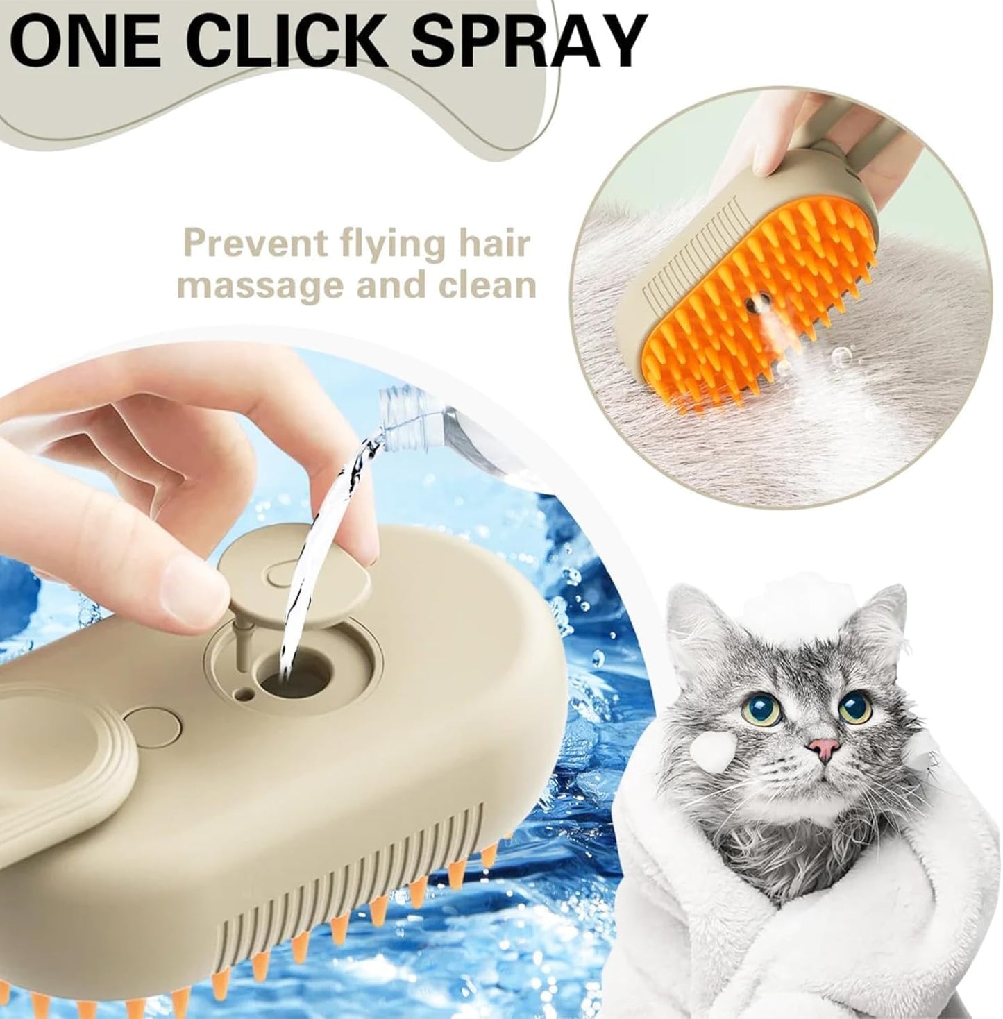 4 in 1 Cat Steam Brush for Shedding, Rechargeable Steam Pet Brush for Dog and Cat, Anti-Static, Massage, Cleaning, Shedding & Combing All in One!(Brown)