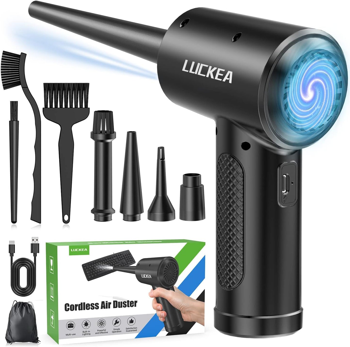 Electric Compressed Air Duster Cleaner for PC - Rechargeable 6000mAH Air Blower for Laptop Electronics, Compressed Air for Computer Keyboard Car Cleaning, Alternative to Canned Air Duster