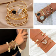 Gold Plated Jewelry Set for Women with Multi Layered Necklaces, Stackable Bracelets, Knuckle Rings, Hoop Earrings Sets, Fashion Outfit Accessories Jewelry Packs, Gifts for Women
