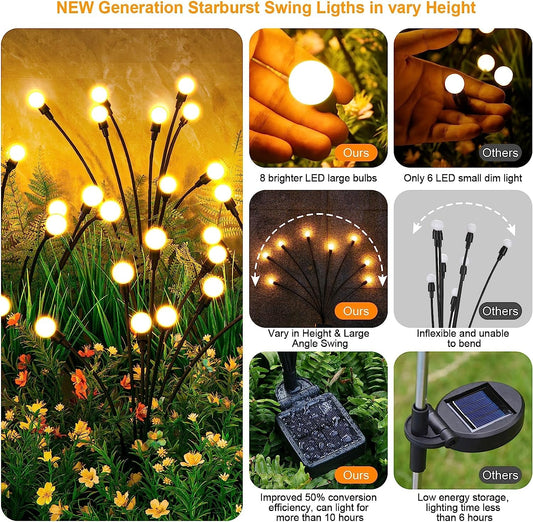 Solar Lights Outdoor(4-Pack, 32 Leds), Solar Garden Lights, Outdoor Decorations, Firefly Light for Patio Decor, Big Bulb, Unique Gifts for Women, Gifts for Grandma