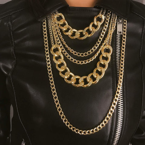 Chunky Gold Necklaces for Women,Multilayer Punk 80S Hip Hop Necklace,Layered Cuban Link Chain Statement Necklace 90S Freaknik Outfit Accessories for Women
