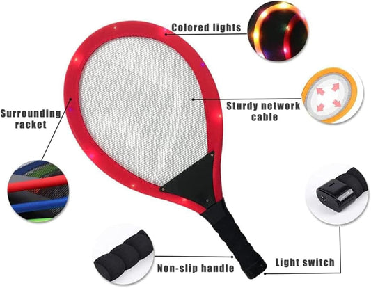 Led Light-Up Oversized Badminton Set with 2 Player Grip Tapes Badminton Racket 2/4 PCS Light-Up Shuttlecocks, Family Entertainment Outdoor Night Light Training LED Badminton Racket Sets Sport