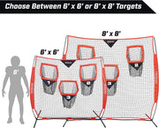 Football Throwing Net - 8 X 8 Ft or 6 X 6 Ft Nets - Choose Black or Red