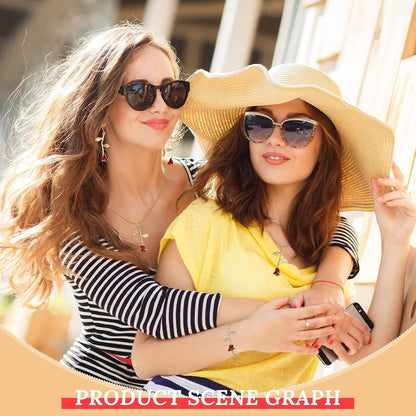 18K Gold Plated Jewelry Set Rose Necklace Bracelet Earrings Red Rose Flower Pendant for Christmas Gift Women