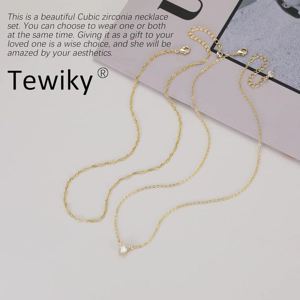 Diamond Necklaces for Women, Dainty 14K Gold/Sterling Silver Choker Necklace Simple Gold Plated CZ Jewelry Necklaces for Women Trendy Gifts