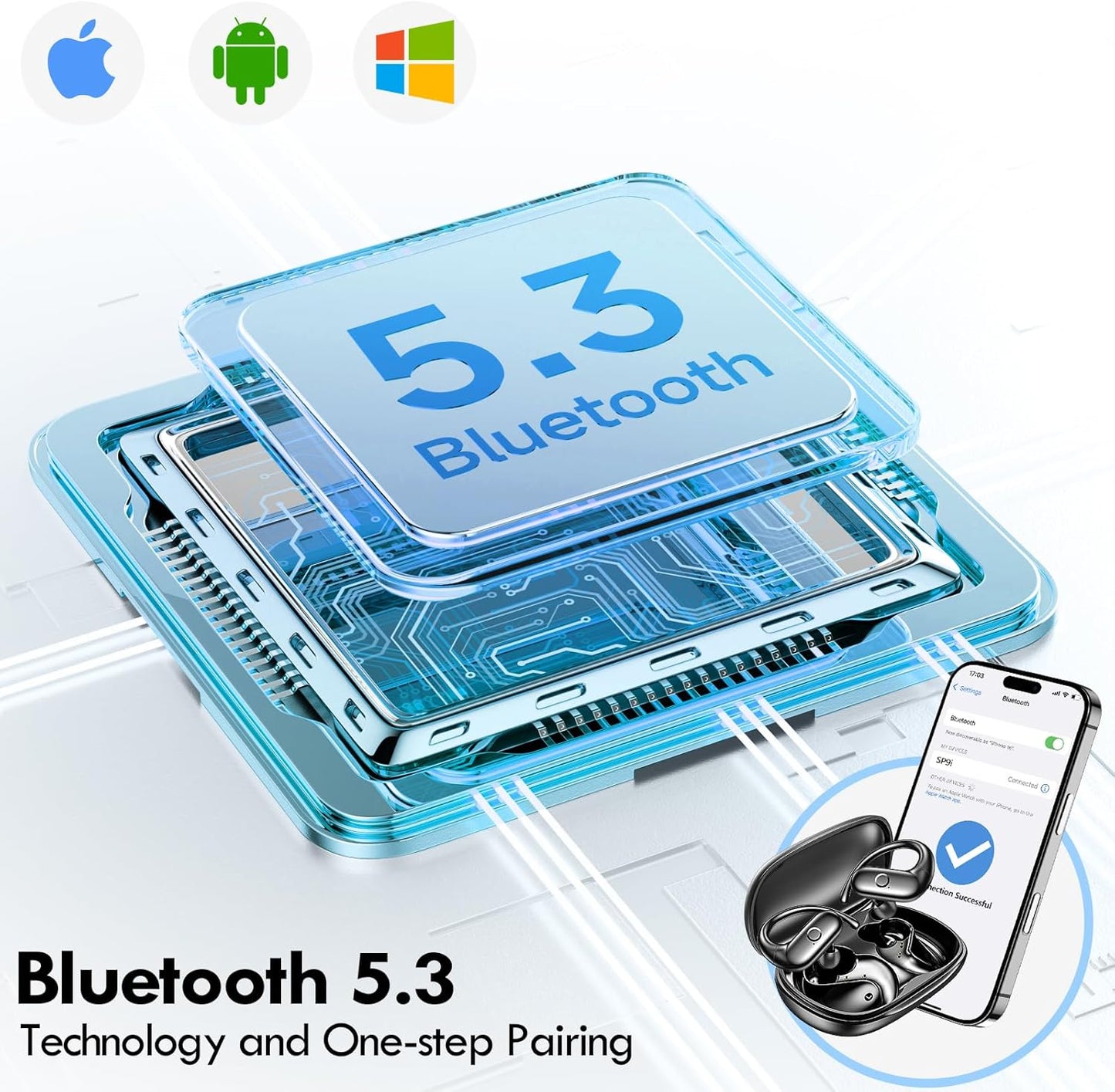 Wireless Earbuds Bluetooth Headphones Sport,Over Ear Buds with Deep Bass Sound,60Hrs Playtime Earphones Redesigned Comfort Fit with Earhooks for Running,Meeting,Workout-Black