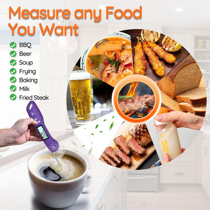 "DOQAUS Meat Thermometers, Instant Read Cooking Thermometer, Digital Food Thermometer, Backlight LCD Screen Foldable Long Probe & Auto On/Off, Perfect for Kitchen Cooking, BBQ, Water,Meat, Milk(Purple) "