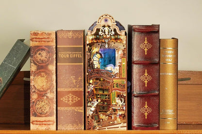 Tonecheer Book Nook Kit with Dust Cover and LED Light, Magical Library Booknook DIY Miniature House 3D Wooden Puzzle, Movable and Rotating Parts, Creative Bookshelf Decor, Unique Gift for Adults
